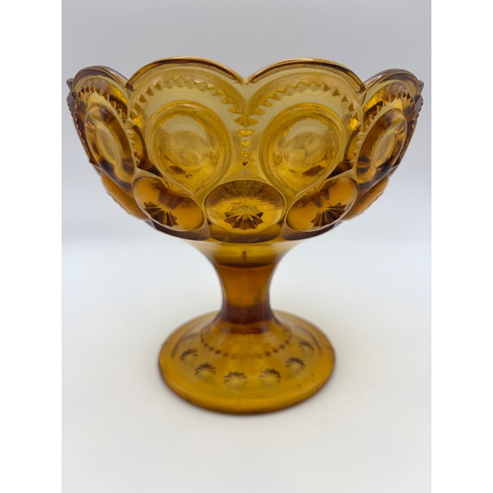 Vintage LE Smith Amber Glass Moon & Star Pedestal Compote Candy Dish Celestial